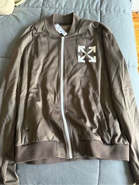 Off-White Brown Bomber Jacket with White Zip